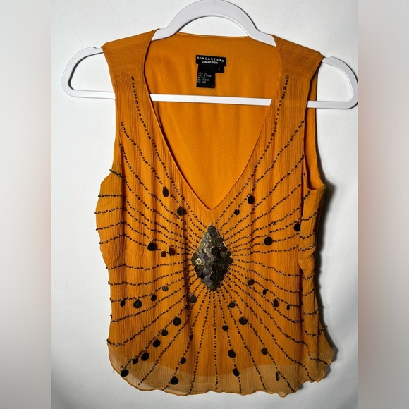 Doncaster Orange Silk Beaded Embellished V-neck Tank MSRP $500 Size 2 - Picture 2 of 7